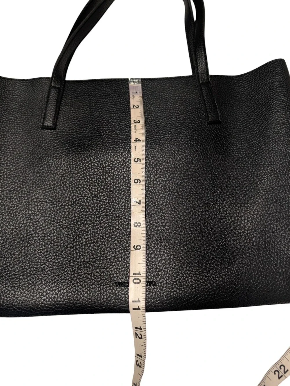 Vince Camuto Black Pebbled Tote Bag Gray Stripe Large Shoulder Bag